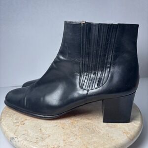 Salvatore Ferragamo Women 10 B Black Leather Chelsea Ankle Boots Heel Square Toe